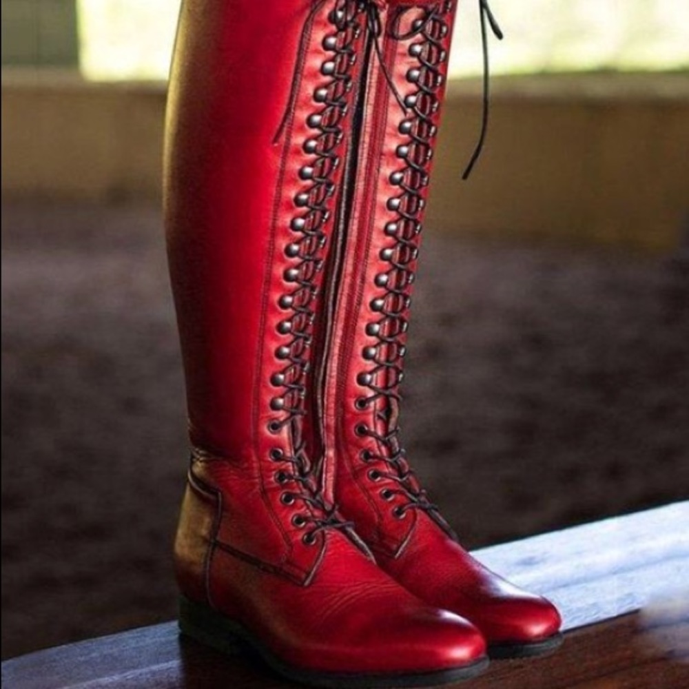 Red Leather Lace Up, Knew High Boots